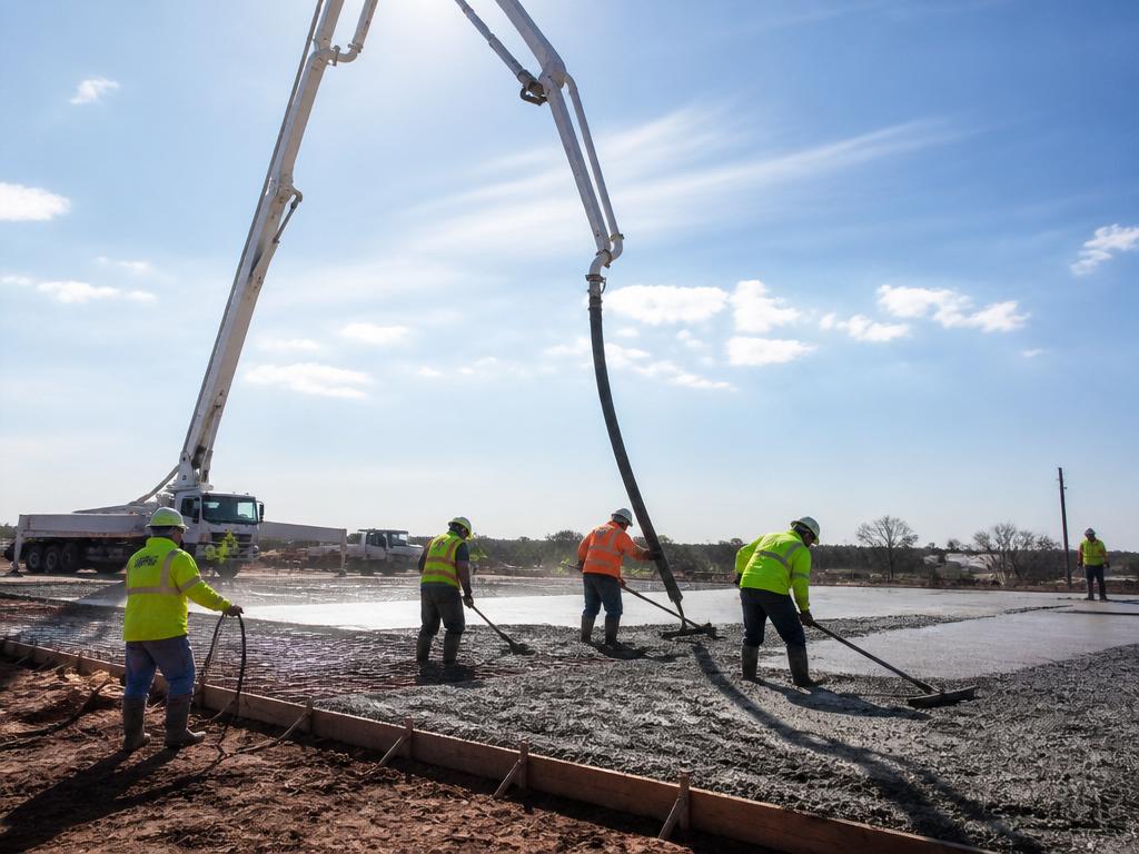 Concrete pour with pump truck boom